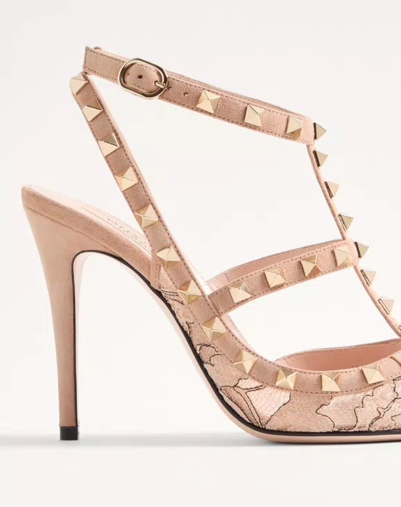 Valentino Rockstud Lace Pump With Straps 100Mm - Image 2
